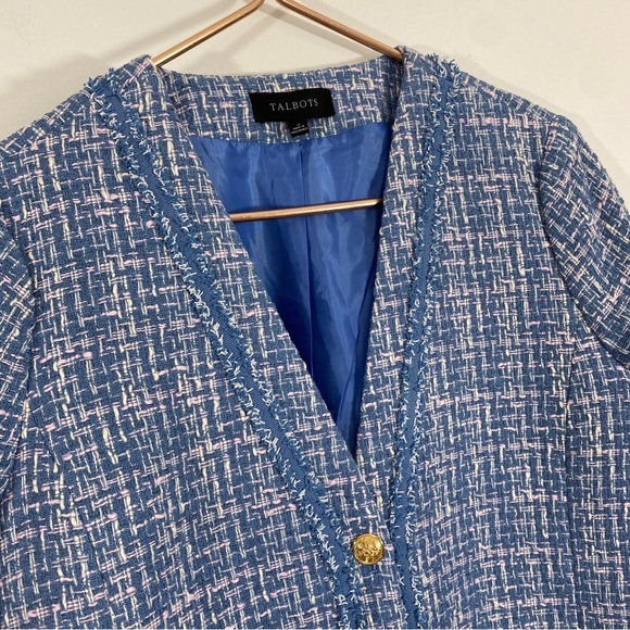 Talbots 4 Tweed Knit Crest Buttons Blazer Jacket Coatigan‎ Career Work - Picture 3 of 10